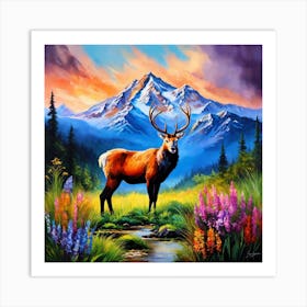 Elk In The Mountains Art Print