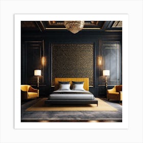 Black And Gold Bedroom 1 Art Print