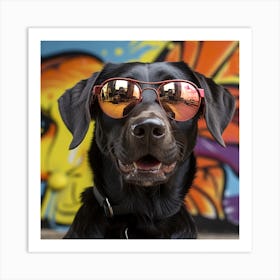 Black Labrador Wearing Sunglasses Art Print