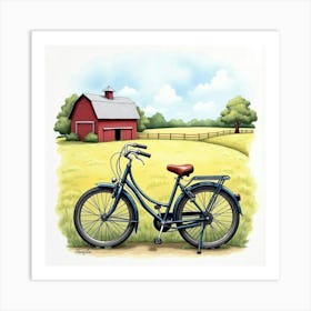 Classic Bike With A Picturesque Barn And Field Watercolor 1 Art Print