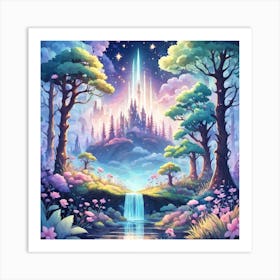 A Fantasy Forest With Twinkling Stars In Pastel Tone Square Composition 301 Art Print