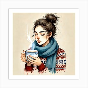 Girl With A Cup Of Coffee vintage art poster Art Print