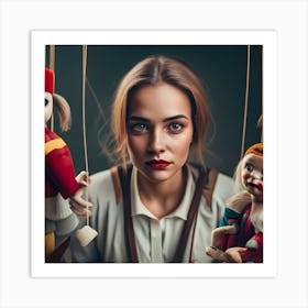 Portrait Of A Young Woman With Puppets Art Print