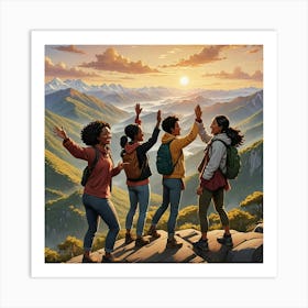 Four Young Women In The Mountains Art Print