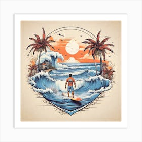 Surfer On The Beach 1 Art Print