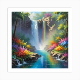 Rainbow Waterfall Paintings Art Print 2 Art Print