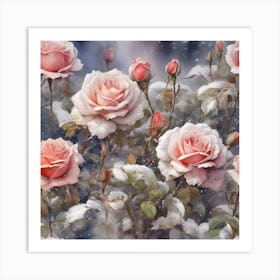 Roses covered with snow 1 Art Print