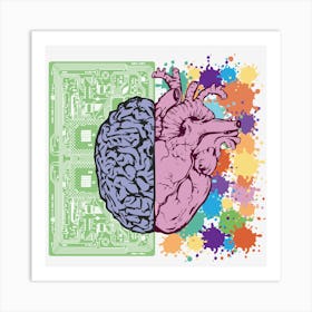 Brain Heart Balance Emotion Intelligence Symbol Creative Analytical Art Print