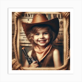 Little Girl In Cowboy Hat With Gun Art Print