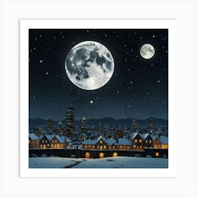 Default Art A Starry Night Sky And A Full Moon Over A Snowy C 3 Art Print