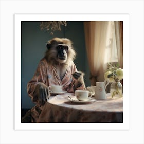 Monkey At Tea Art Print