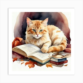 Cat Reading A Book Art Print