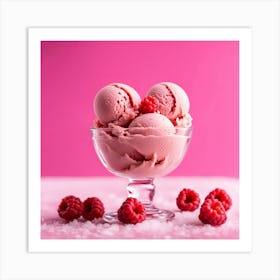 Ice Cream With Raspberries On Pink Background 6 Art Print