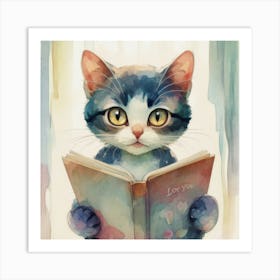 Cat Reading A Book Art Print