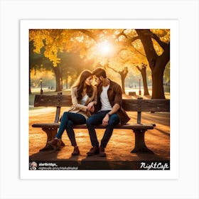 Couple Sitting On A Bench 1 Art Print