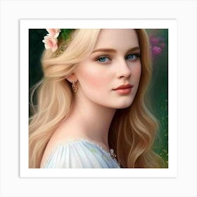 Beautiful Girl With Flowers Art Print