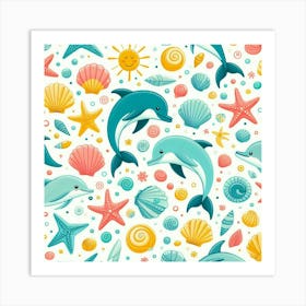 Seamless Pattern With Dolphins 1 Art Print