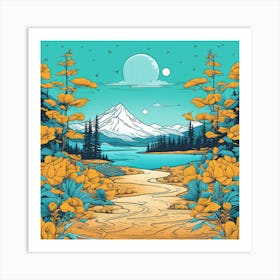 Landscape With Mountains And Trees 1 Art Print