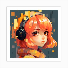 Anime Girl With Headphones Art Print