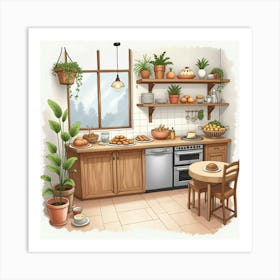 Cozy Home Bakery In Watercolor, With Baked Goods And Warm Decor Art Print