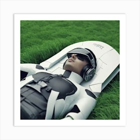 Futuristic Man Laying In Grass Art Print