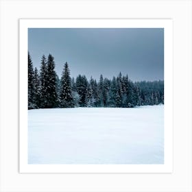 A Serene Winter Landscape Under A Subdued Grey Sky Snow Blankets A Fir Tree Frost Glistens On Surr (6) Art Print