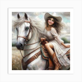 Cowgirl On Horseback 2 Art Print