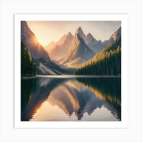 Sunrise Over Mountain Lake Art Print