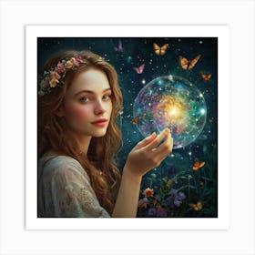 Girl Holding A Crystal Ball Art Print