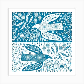 Peace Doves And Flowers Teal Art Print