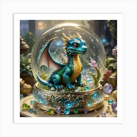 Blue Dragon In A Snow Globe Art Print