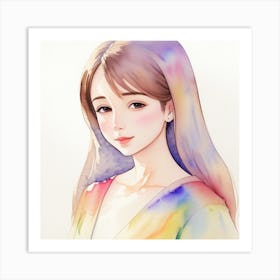 Asian Girl Watercolor Painting 1 Art Print