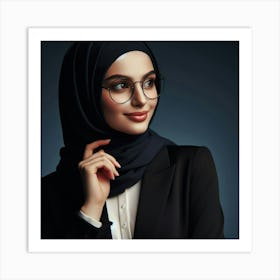 A portrait of a young woman wearing a black hijab and glasses Art Print