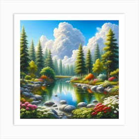 Lake In The Forest Art Print