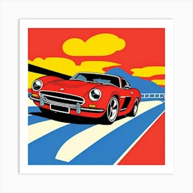 Colorful Red Car on a Comic Highway Art Print