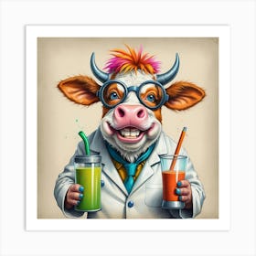 Cow In Lab Coat Art Print