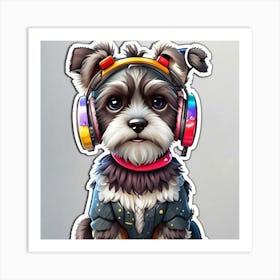 Dog With Headphones Art Print