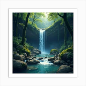 Enchanting Scene Of A Hidden Waterfall In A Lush Forest 1 Art Print