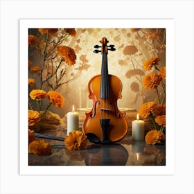 Violin And Flowers 1 Art Print