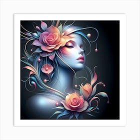 Woman With Flowers On Her Head 1 Art Print