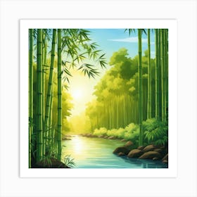 A Stream In A Bamboo Forest At Sun Rise Square Composition 126 Art Print