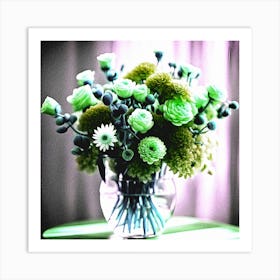 Green Flowers In A Vase Art Print