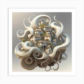 Mountain village sea waves tsunami 7 Art Print