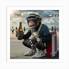 Monkey With A Beer Art Print