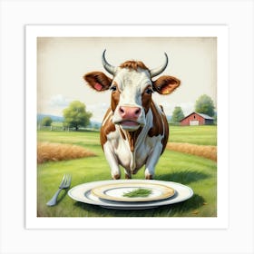 Cow With A Plate Art Print