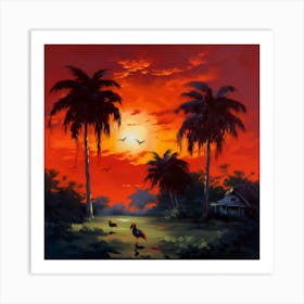 Sunset In The Jungle Art Print