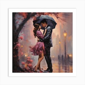 Kissing Under An Umbrella Art Print