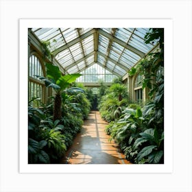 An English Botanical Greenhouse With Tropical Plants And Tranquil Pathways 1 Art Print