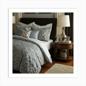 Blue And White Bedroom Art Print