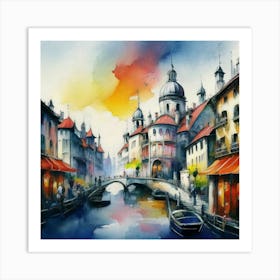 Watercolor Of A City 2 Art Print